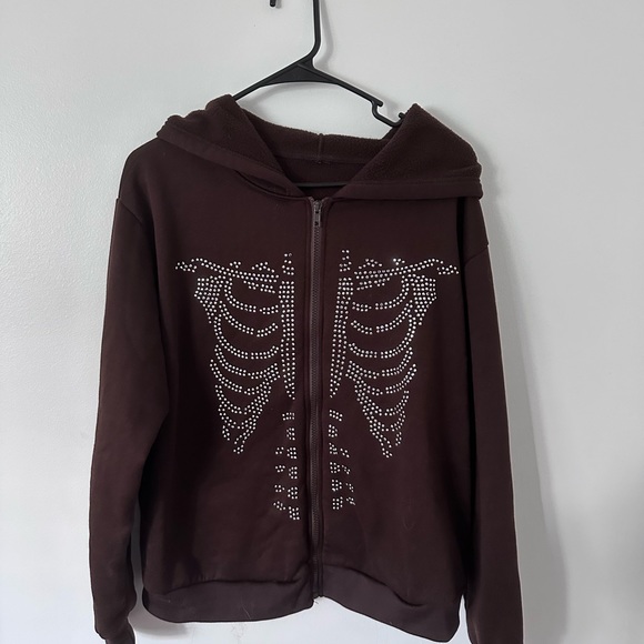 Rhinestone Skeleton Pattern, Zip Up Hoodie - Picture 1 of 4